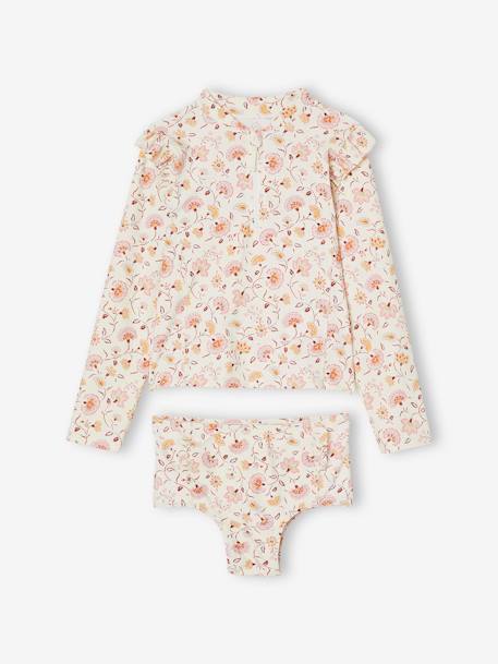 Ensemble de bain anti-UV fille T-shirt + shorty écru 