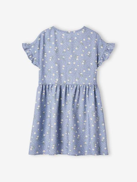 Robe boutonnée à fleurs fille bleu+bleu azur+écru+marine 