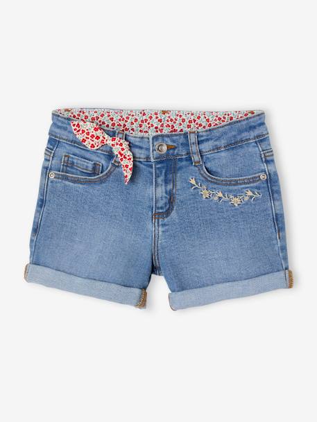 Bestickte Mädchen Jeans-Shorts double stone+dunkelblau 