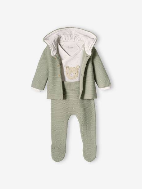 Neugeborenen-Set: Strickjacke, Hose & Body aqua+beige meliert+marine+puderrosa 