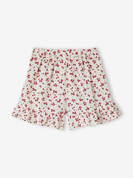 Jupe short fille écru+framboise 