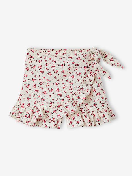 Jupe short fille écru+framboise 