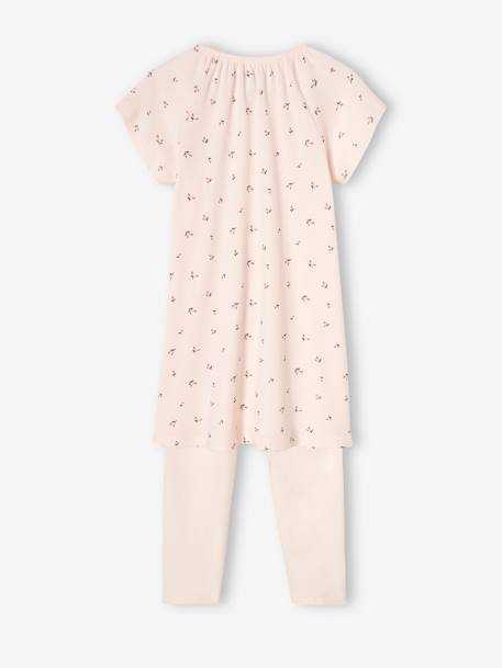 Chemise de nuit en maille côtelée 'cerises' + legging uni fille rose nude 