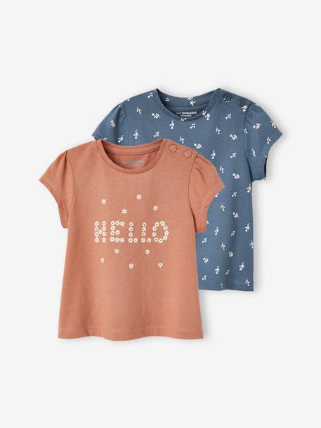 Lot de 2 T-shirts basics bébé manches courtes rose+vieux rose 