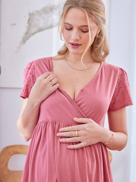 Kurzes Kleid für Schwangerschaft und Stillzeit altrosa 