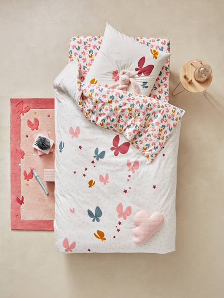Parure fourre de duvet + taie d'oreiller enfant ENVOLEE rose imprimé 