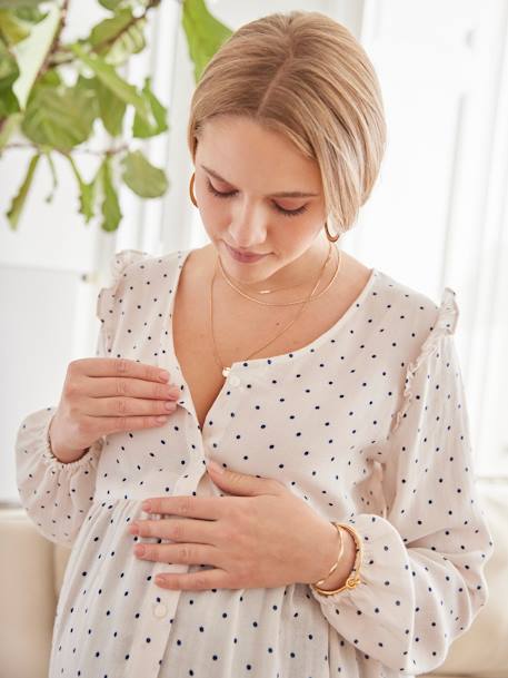 Blouse de grossesse et d'allaitement imprimé pois écru 