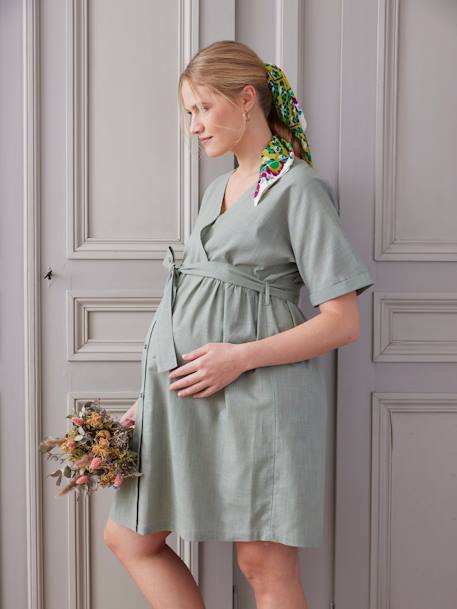 Wickelkleid für Schwangerschaft & Stillzeit salbeigrün 