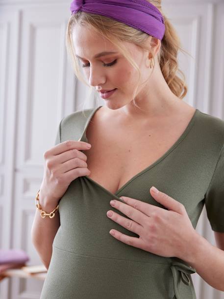 Geripptes Jerseykleid für Schwangerschaft & Stillzeit olive 