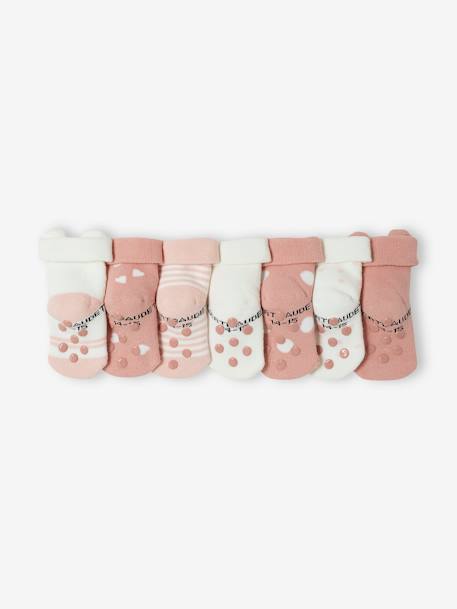 Lot de 7 paires de chaussettes 'chat' bébé fille BASICS rose 