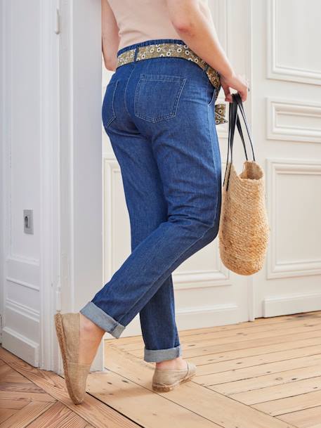 Jean grossesse volume paper bag avec ceinture Denim brut+Denim stone 