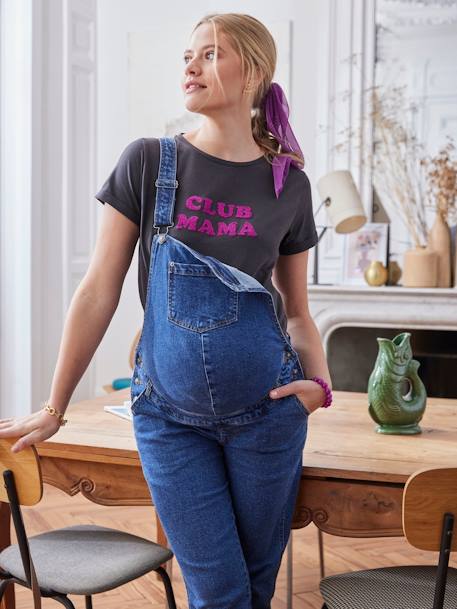 T-shirt à message de grossesse en coton bio personnalisable anthracite+vieux rose 