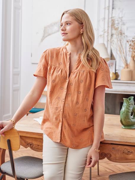 Bluse für Schwangerschaft und Stillzeit ecru+terracotta 