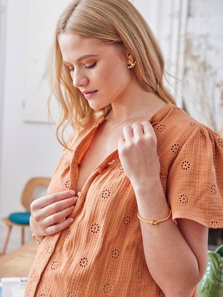 Bluse für Schwangerschaft und Stillzeit ecru+terracotta 