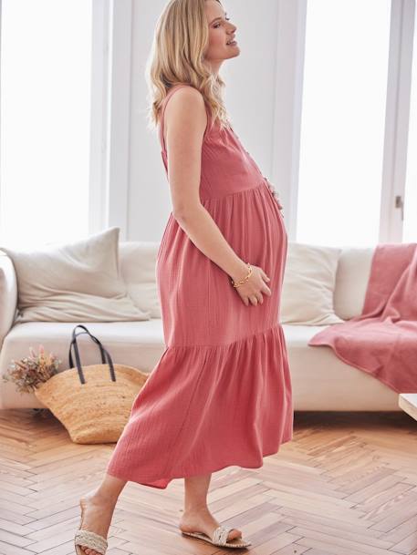 Trägerkleid für Schwangerschaft & Stillzeit, Musselin altrosa+blau 