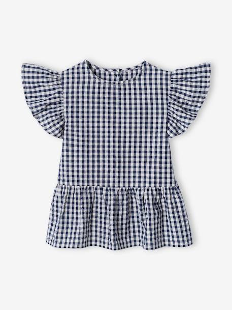 Blouse volantée à carreaux vichy fille carreaux marine 