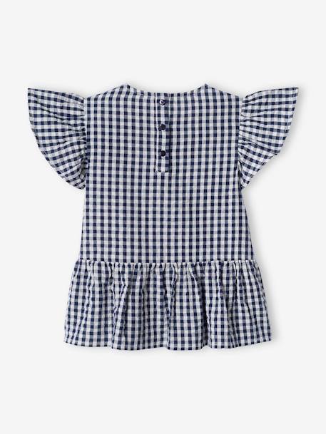 Blouse volantée à carreaux vichy fille carreaux marine 