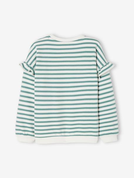 Mädchen Ringel-Sweatshirt, Volantärmel grün gestreift+jeansblau+lila+rosa gestreift 