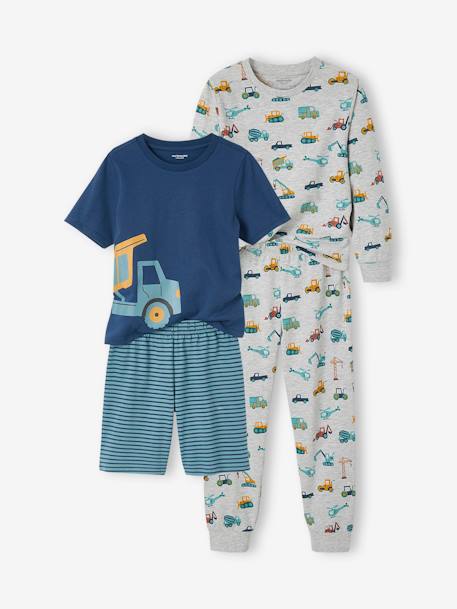 Lot pyjama + pyjashort 'chantier' garçon gris chiné 