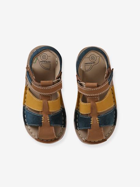 Sandales scratchées cuir enfant collection maternelle beige+lot bleu+marine 