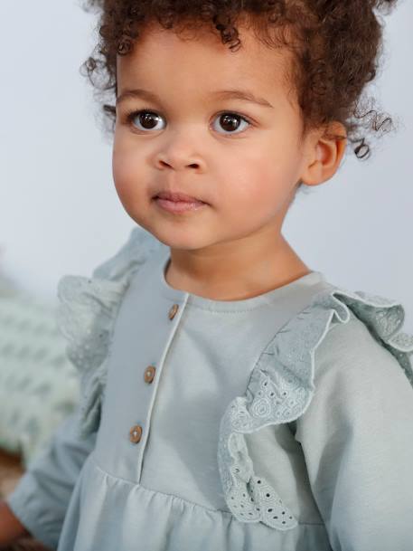 Mädchen Baby Kleid graublau+karamell 