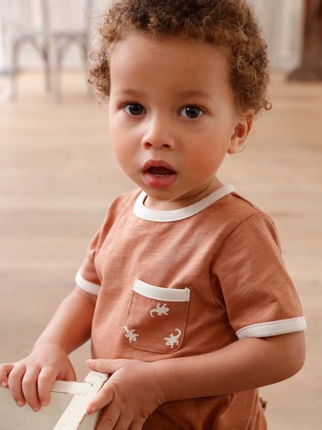 T-shirt bébé en coton flammé manches courtes noix de pécan 