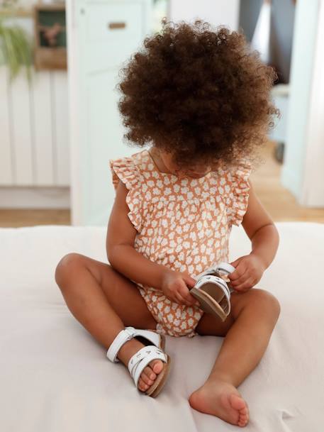 Sandales scratchées en cuir bébé blanc 