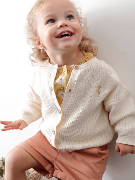 Gilet bébé en côtes anglaises motif irisé écru 