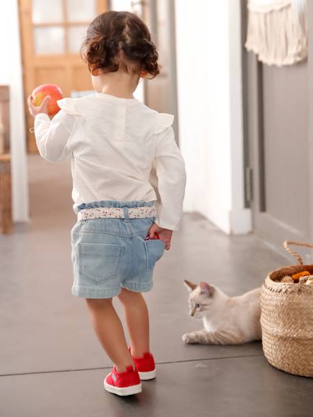 Baby Paperbag-Shorts mit Stoffgürtel denim bleached 