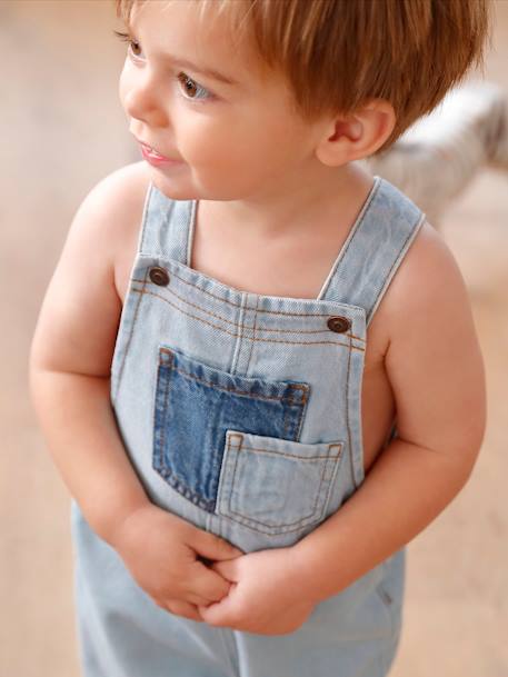 Salopette en denim bébé poches contrastées denim bleached 