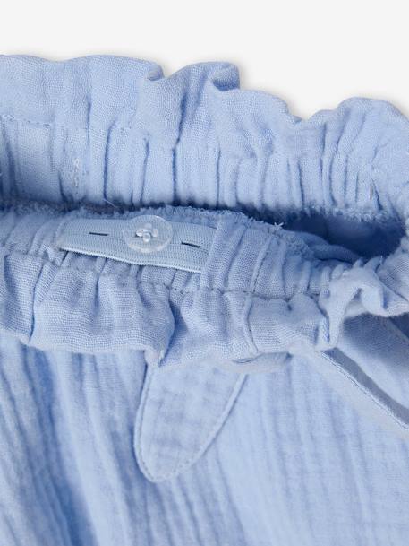 Short en gaze de coton style 'paperbag' fille bleu pâle+corail+rose blush+vanille+vert amande 