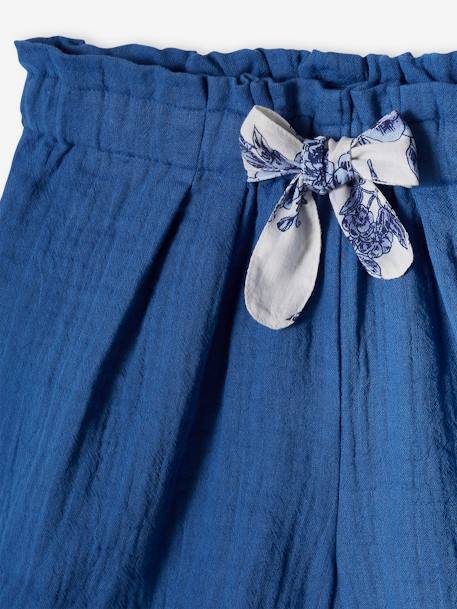 Short cérémonie en gaze de coton finitions écailles fille bleu+bleu imprimé+rose nude 