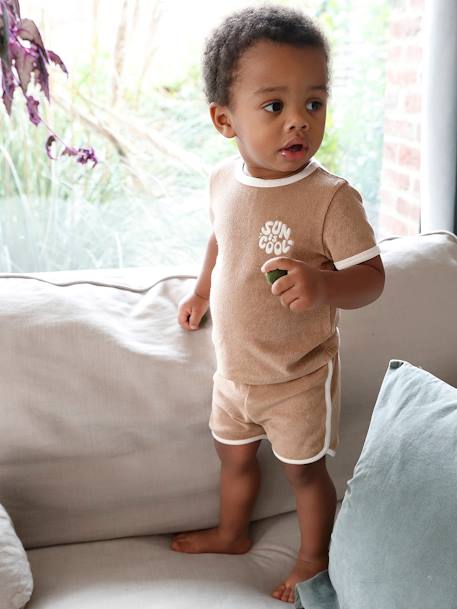 Baby-Set aus Frottee: T-Shirt & Shorts taupe 