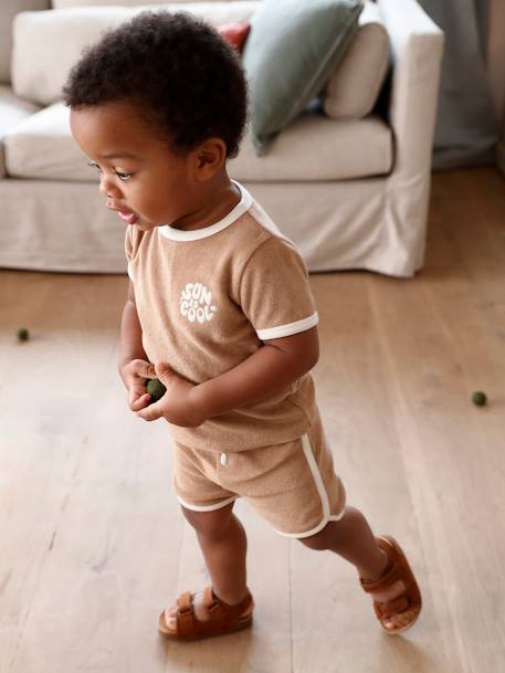Baby-Set aus Frottee: T-Shirt & Shorts taupe 