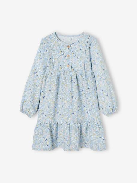 Robe volantée à fleurs fille détail matelassé fantaisie bleu ciel 