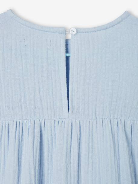 Mädchen Festkleid aus Musselin himmelblau+puderaprikose 