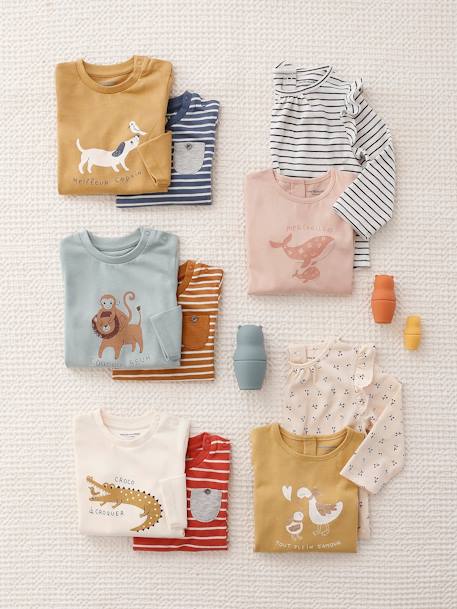 Lot de 2 T-shirts basics bébé motif animal et rayé bronze 