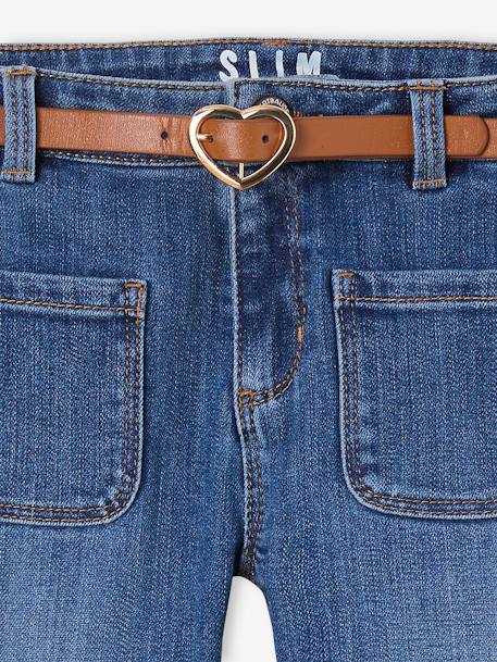 Die UNVERWÜSTLICHE, robuste Mädchen Jeans, Slim-Fit mit Gürtel blue stone+grau 