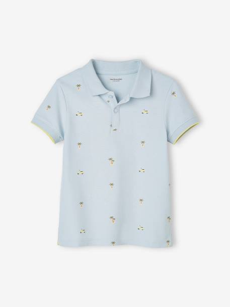 Jungen Poloshirt, Pikee blau bedruckt+wollweiß 