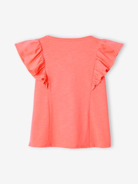 Mädchen T-Shirt mit Volants koralle+pfirsich+salbeigrün 