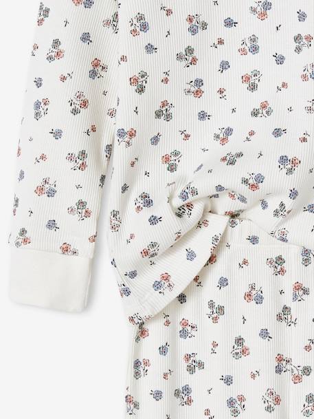 Pyjama fille personnalisable en maille côtelée avec imprimé fleuri écru 