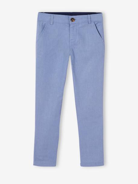 Pantalon chino garçon en coton/lin beige clair+bleu+marine foncé+vert sauge 