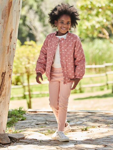 Blouson matelassée motifs fleurs fille tomette+vert imprimé 