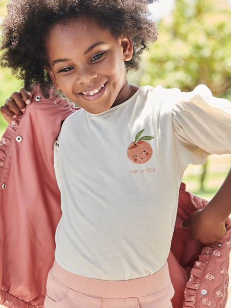 Mädchen T-Shirt mit kurzen Ballonärmeln ecru+zartrosa 