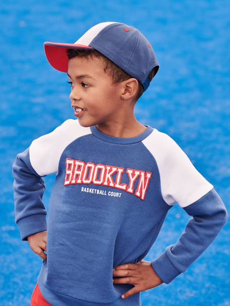 Sweat sport color block team Brooklyn garçon bleu roi+noix de pécan 