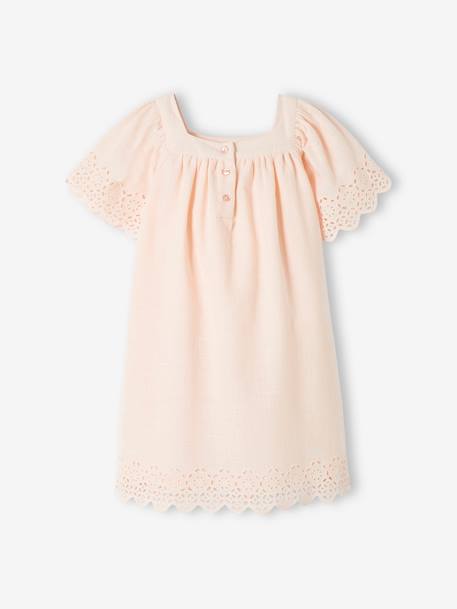 Robe animée de broderie anglaise fille manches papillon rose pâle 