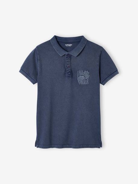 Jungen Poloshirt mit Stickerei schieferblau+terracotta 