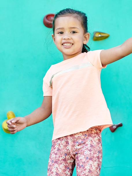 Mädchen Sport-T-Shirt mit Glanzstreifen lila+pudrig rosa+wollweiß 