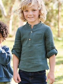 Junge-Hemd-Jungen Hemd aus Musselin, Ärmel zum Krempeln, personalisierbar