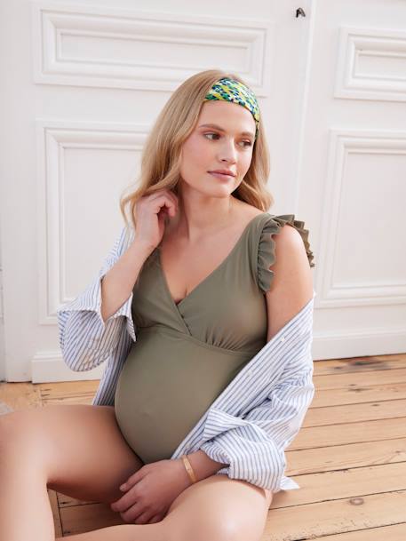 Badeanzug mit Wickelausschnitt, Schwangerschaft & Stillzeit olivgrün 
